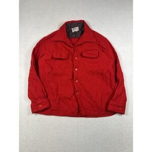 Vtg Mens Red Shirt XL Wool‎ Loop Collar Montgomery Ward Hunting Washable Wool